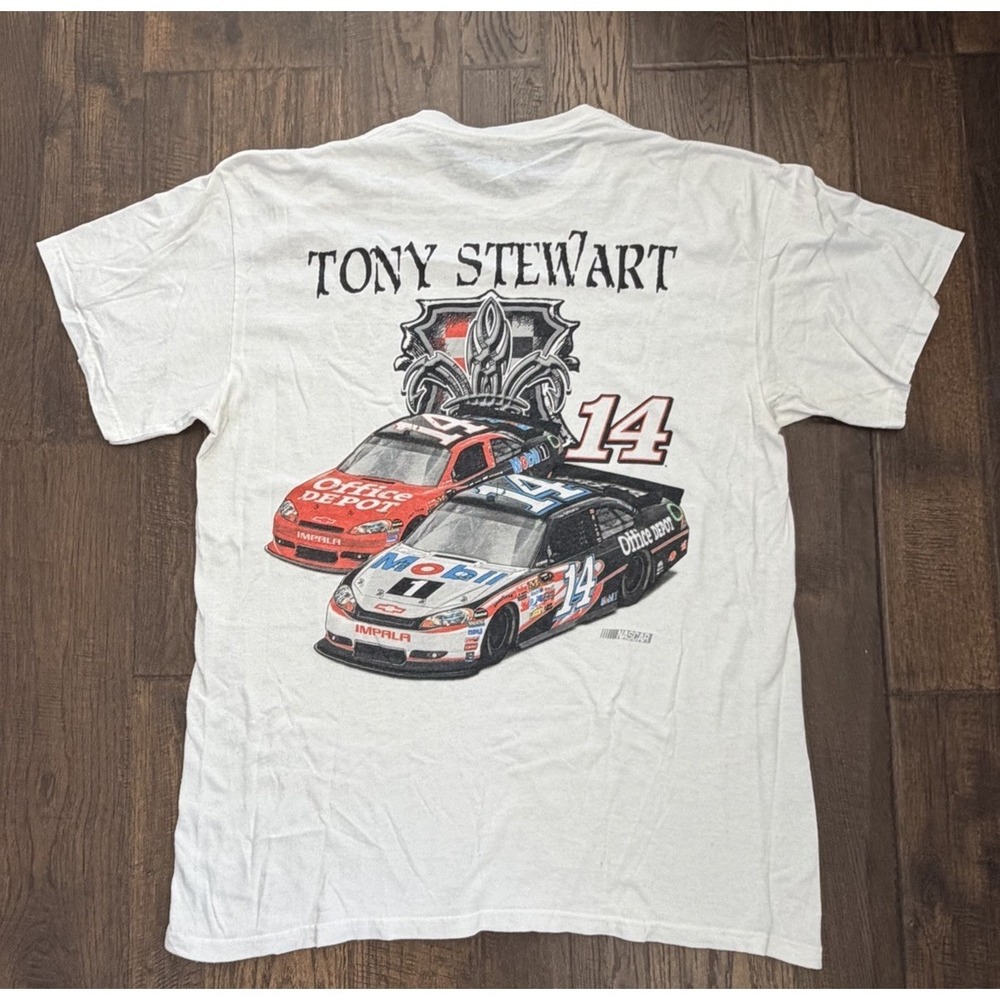 NASCAR Tonyβ Stewart White Cotton Racing Tee Vintage 2000s Y2K Sz Large #14